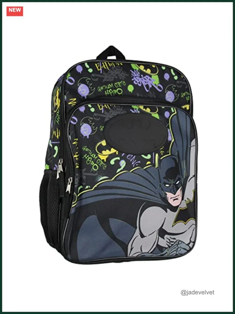 Batman Kids Backpack with Raised Rubber Bat Symbol, School Travel Bag,